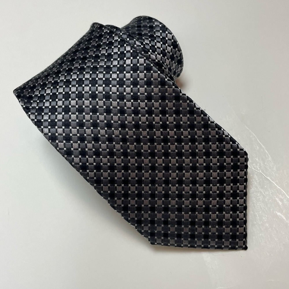 Donald J Trump Necktie Mens Black Silver Silk Business Geometric Signature Tie